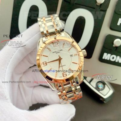 Perfect Replica New Patek Philippe White Dial Silver Gold Band Watch For Men 